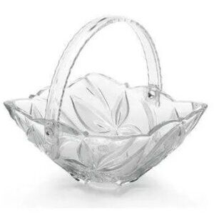 MIKASA ANGELINA FROST BASKET GLASS MADE IN JAPAN 7" BY 3.5" FRUIT LEAVES PATTERN